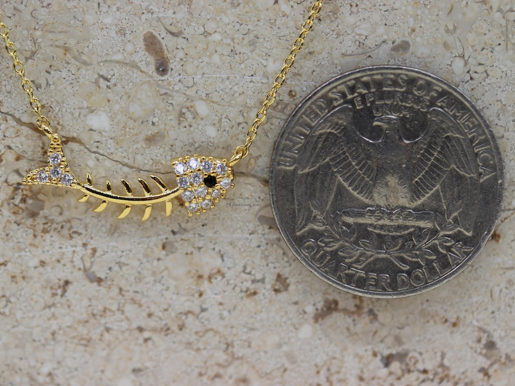 STG 18K Gold Plated CZ Bonefish Pendant Necklace – Sparkly Nautical Charm for Ocean Lovers