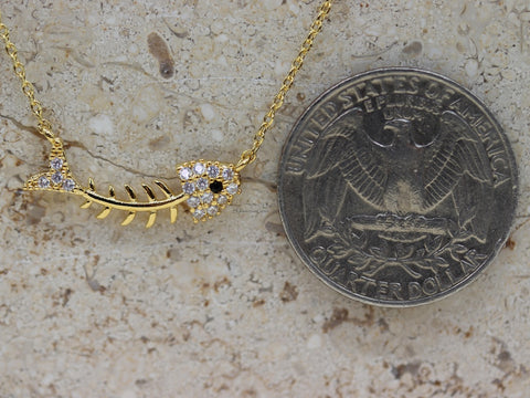 STG 18K Gold Plated CZ Bonefish Pendant Necklace – Sparkly Nautical Charm for Ocean Lovers