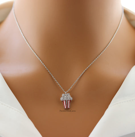 STG 18K Gold Plated Sparkly Popcorn Pendant Necklace – Fun and Playful Jewelry for Movie Lovers and Snack Fans
