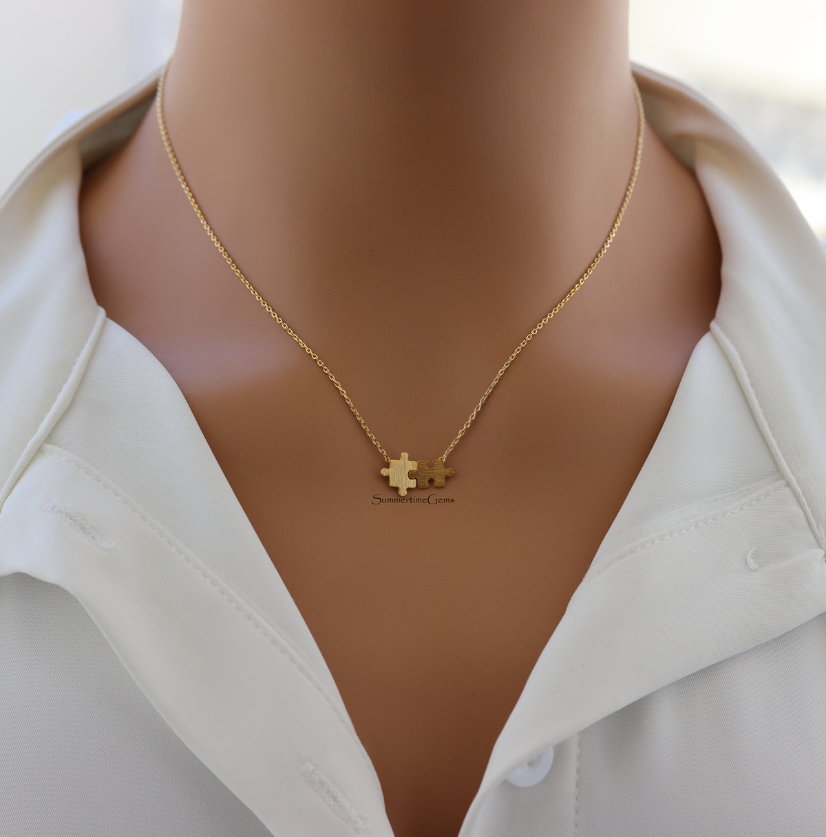 STG 18K Gold Plated Dainty Puzzle Piece Pendant Necklace – Meaningful Jewelry Symbolizing Connection and Love