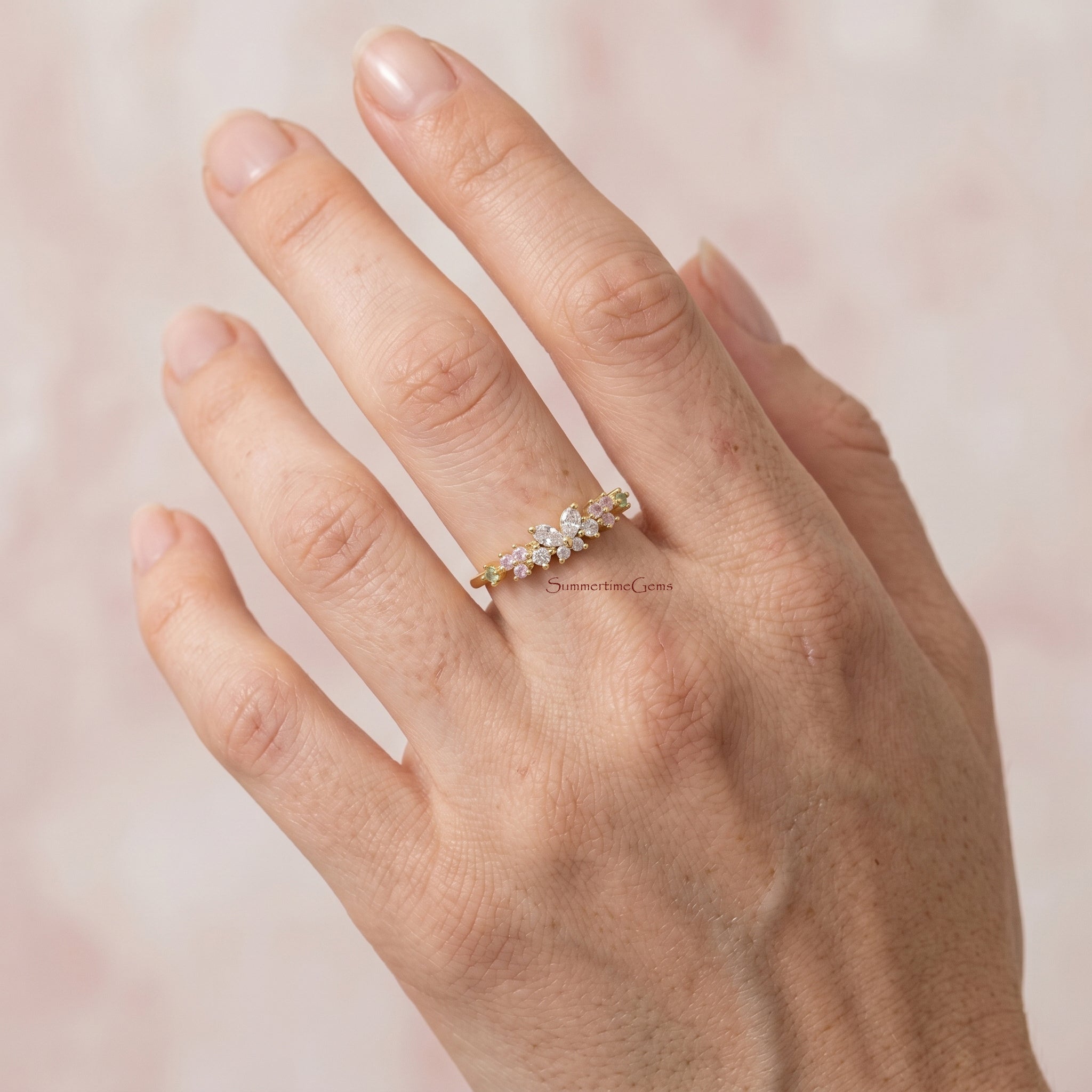 STG 18K Gold Dipped CZ Pear Butterfly Pave Cluster Ring – Sparkly Statement Butterfly Ring for Women