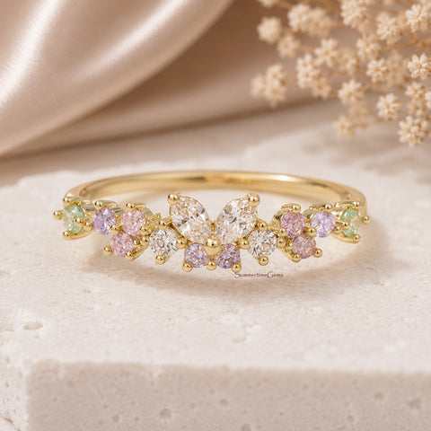 STG 18K Gold Dipped CZ Pear Butterfly Pave Cluster Ring – Sparkly Statement Butterfly Ring for Women