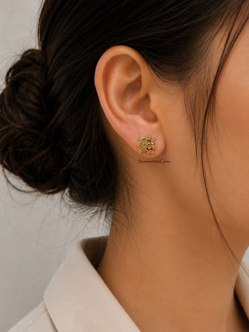 STG 14K Gold Dipped Tiger Head Stud Earrings – Bold Animal Statement Earrings for Women