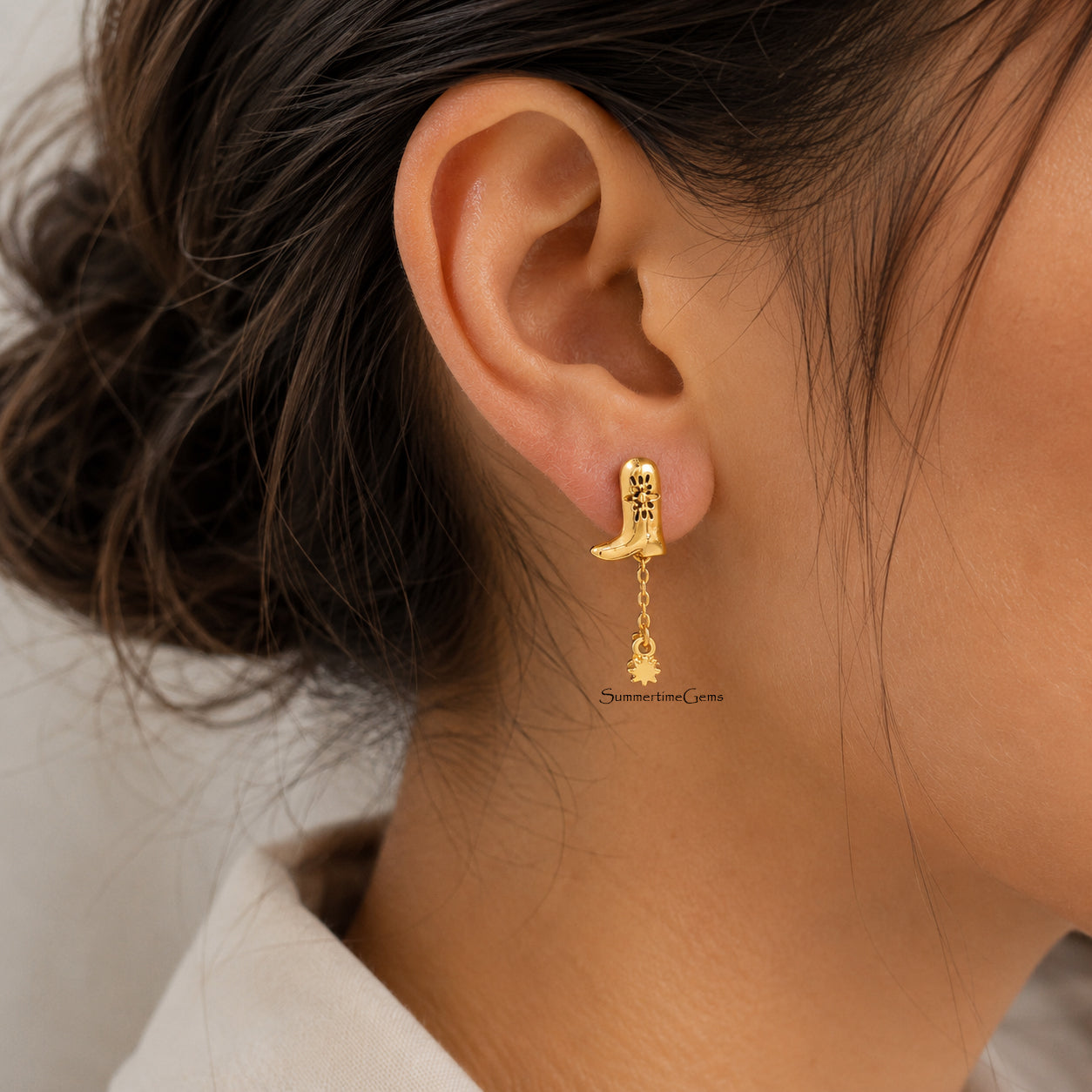 STG 14K Gold Dipped Western Cowboy Boot Charm Dangle Earrings – Trendy Cowgirl Statement Earrings for Women