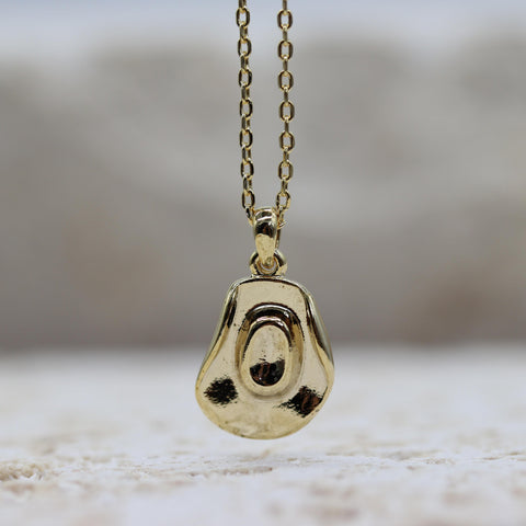 STG 14K Gold Plated Western Cowgirl Hat Pendant Necklace – Trendy Western-Inspired Jewelry
