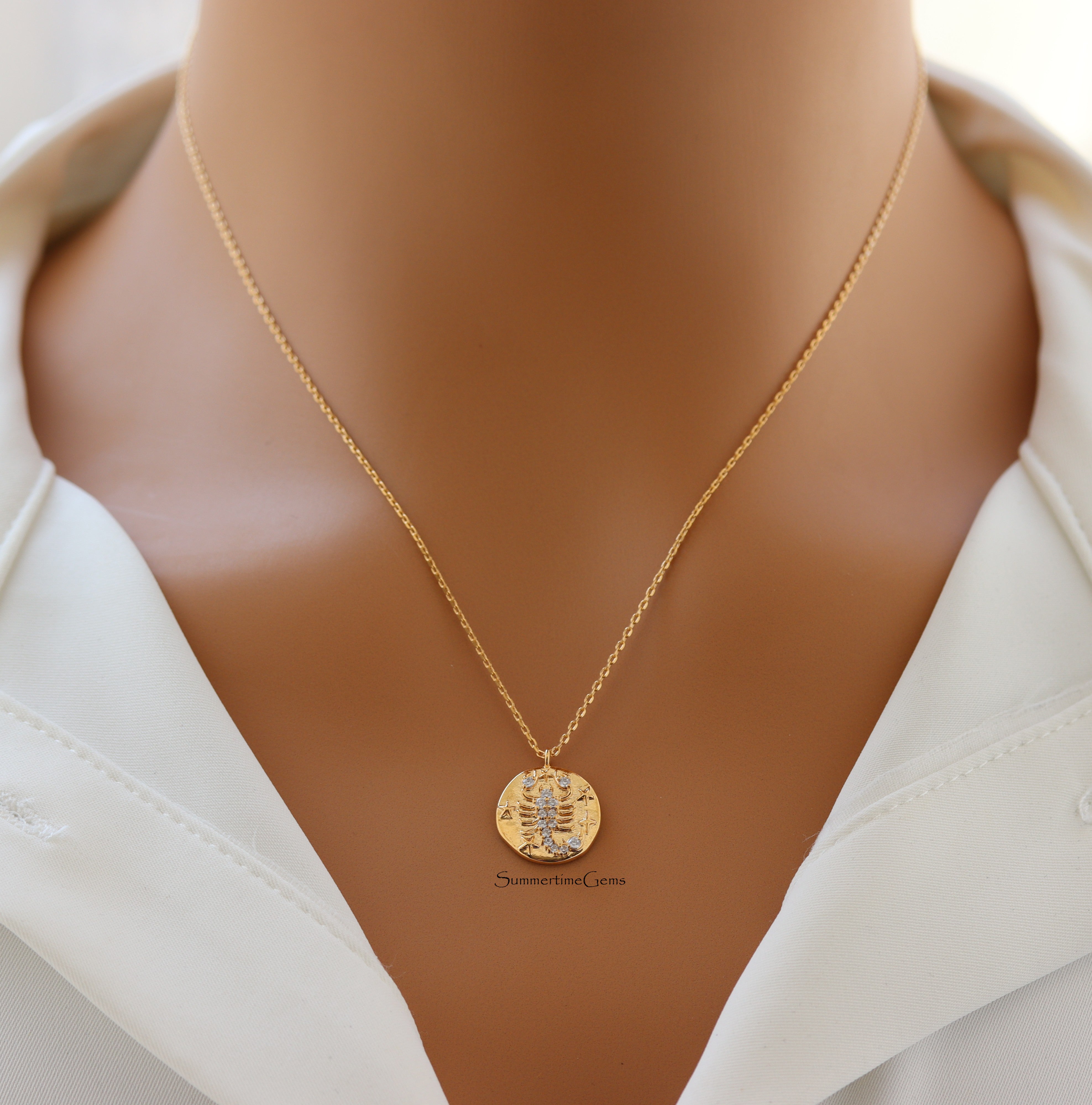 STG 18K Gold Plated Scorpio Constellation Zodiac Pendant Necklace (October 23 – November 21) – Bold Astrology Jewelry for Passionate Souls