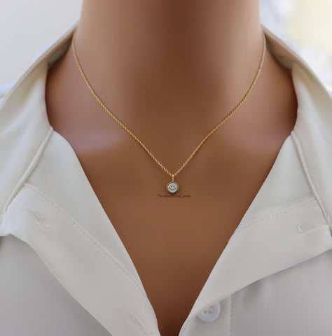 STG 18K Gold Plated Dainty Smiley Face Pendant Necklace – Cheerful & Sparkly Jewelry for Positive Vibes