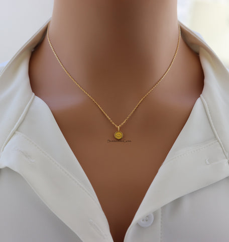 STG 18K Gold Plated Dainty Smiley Face Pendant Necklace – Cheerful & Sparkly Jewelry for Positive Vibes