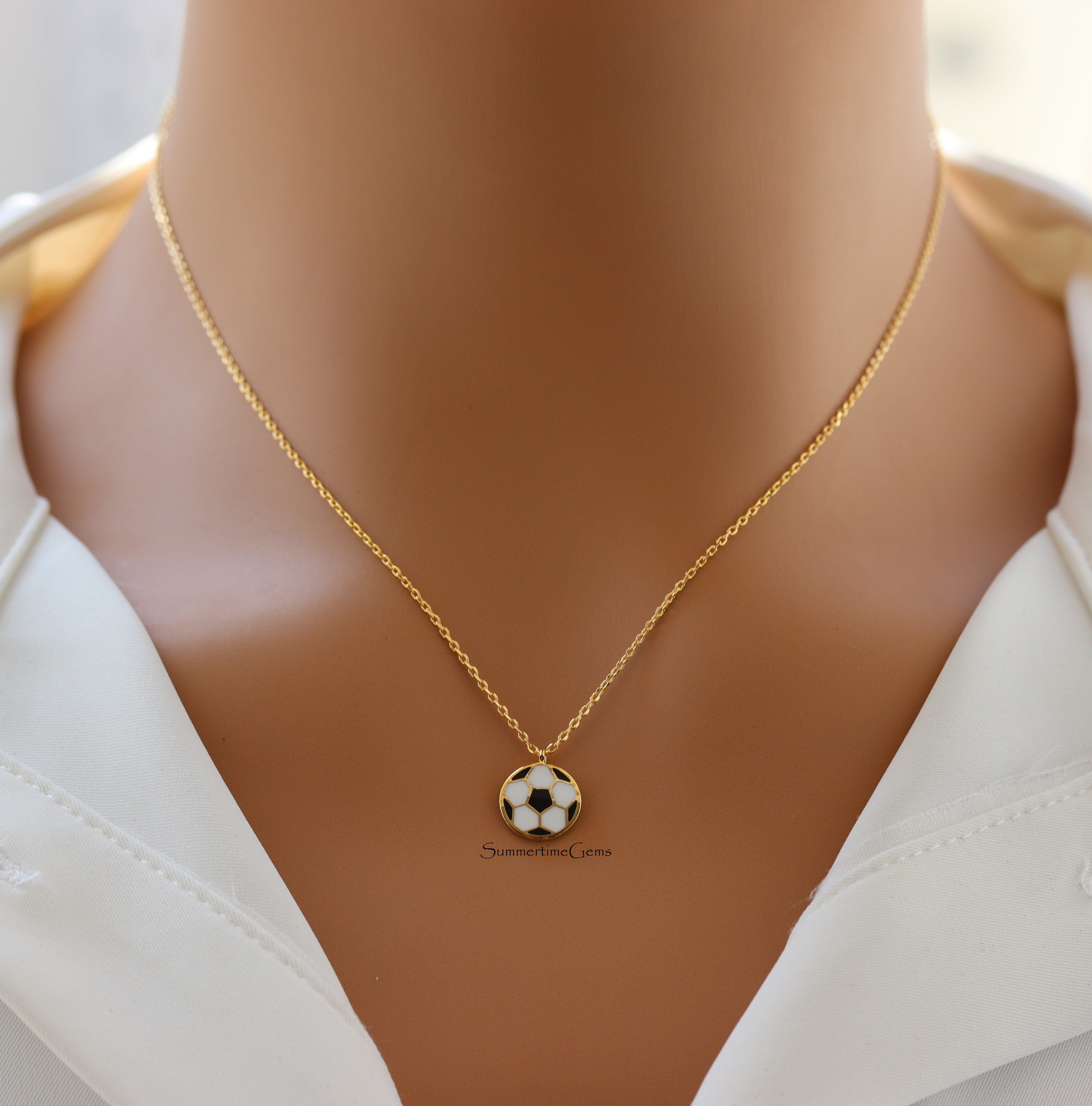 STG 18K Gold Plated Epoxy Soccer Ball Pendant Necklace – Sporty and Stylish Jewelry for Soccer Fans & Players