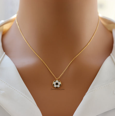 STG 18K Gold Plated Epoxy Soccer Ball Pendant Necklace – Sporty and Stylish Jewelry for Soccer Fans & Players