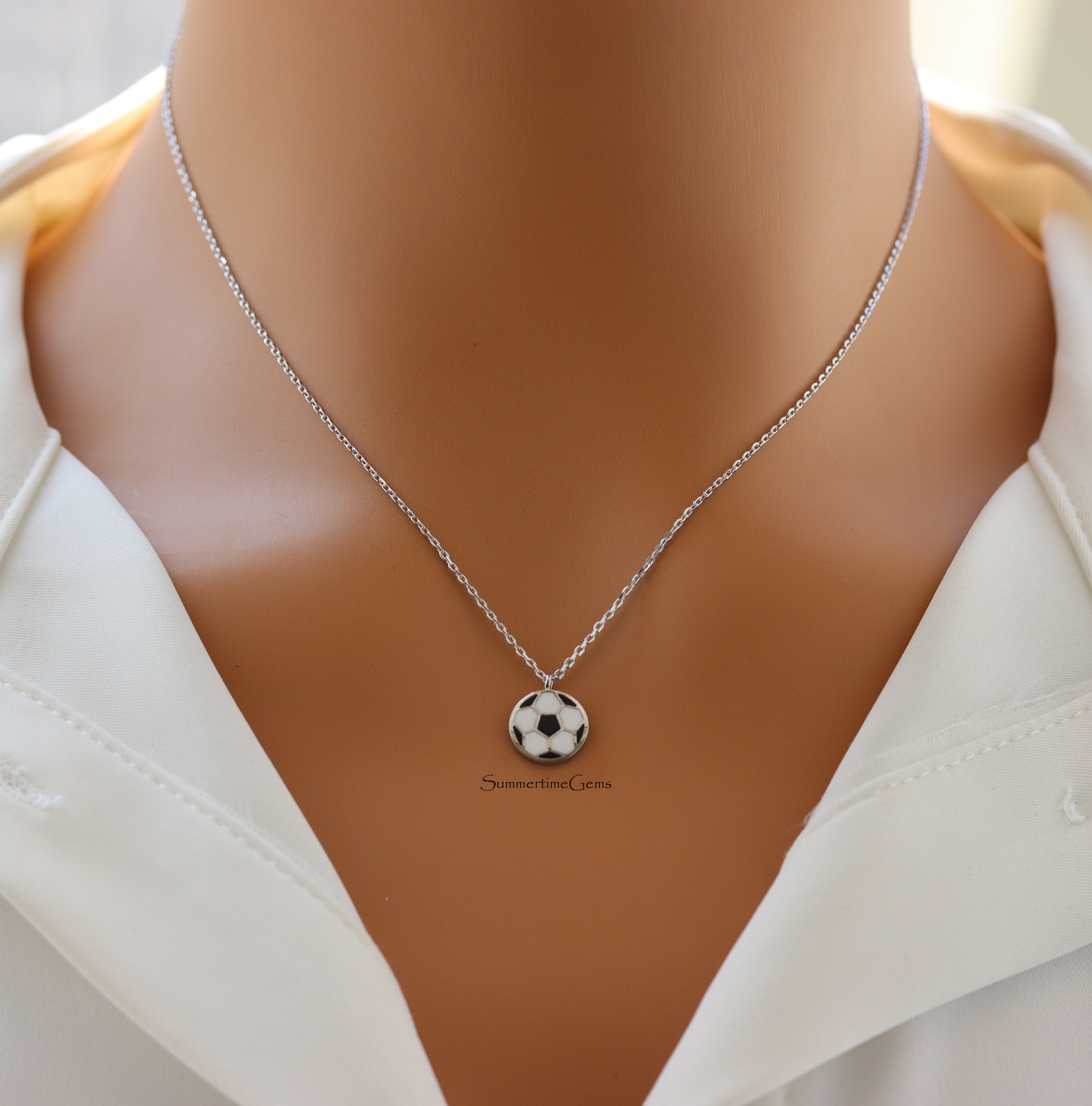 STG 18K Gold Plated Epoxy Soccer Ball Pendant Necklace – Sporty and Stylish Jewelry for Soccer Fans & Players