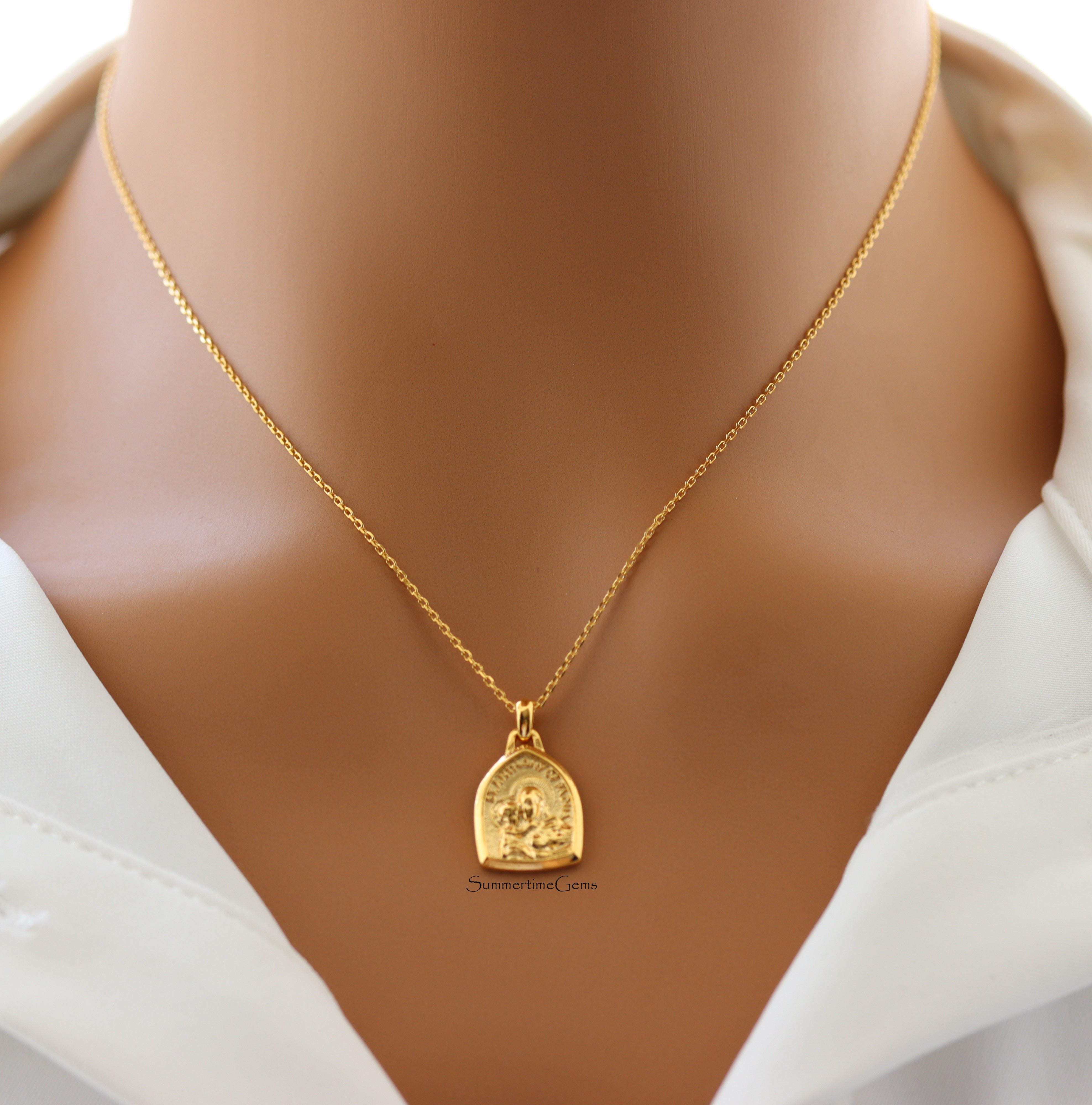 STG 18K Gold Plated St. Anthony Medal Pendant Necklace – Catholic Patron Saint Jewelry for Faith, Protection & Guidance