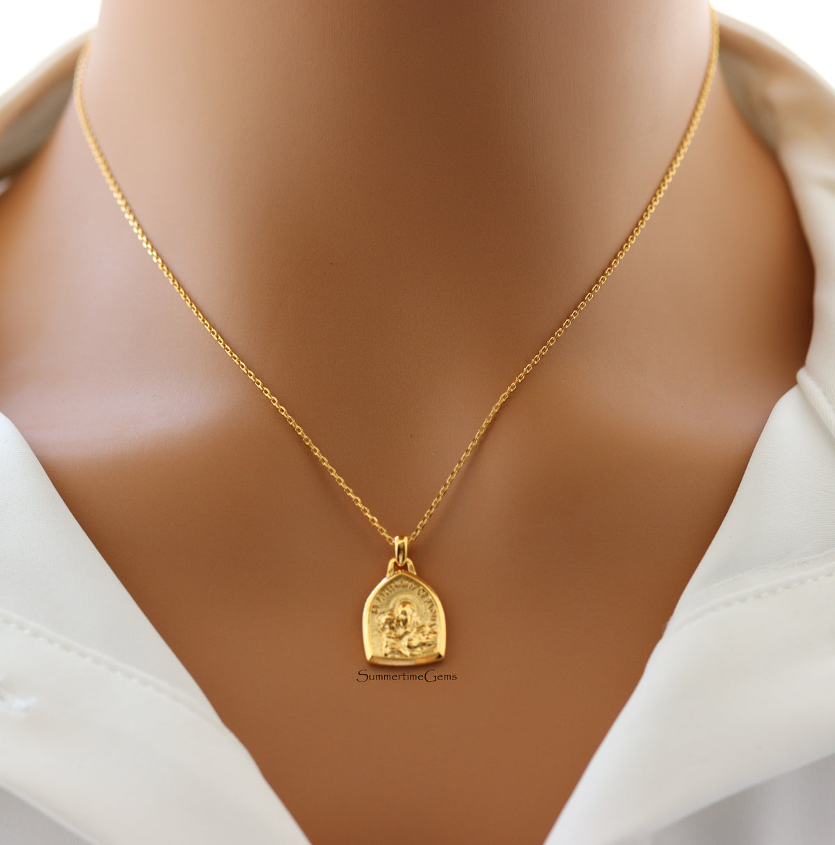 STG 18K Gold Plated St. Anthony Medal Pendant Necklace – Catholic Patron Saint Jewelry for Faith, Protection & Guidance
