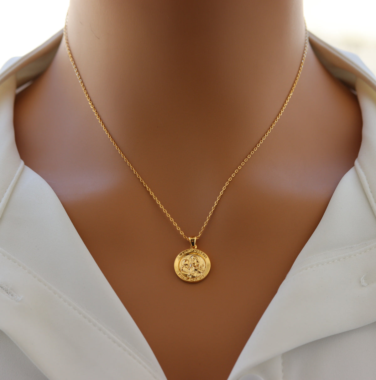 STG 18K Gold Plated St. Joseph Coin Pendant Necklace – Catholic Medal Jewelry for Protection, Faith & Fatherly Strength