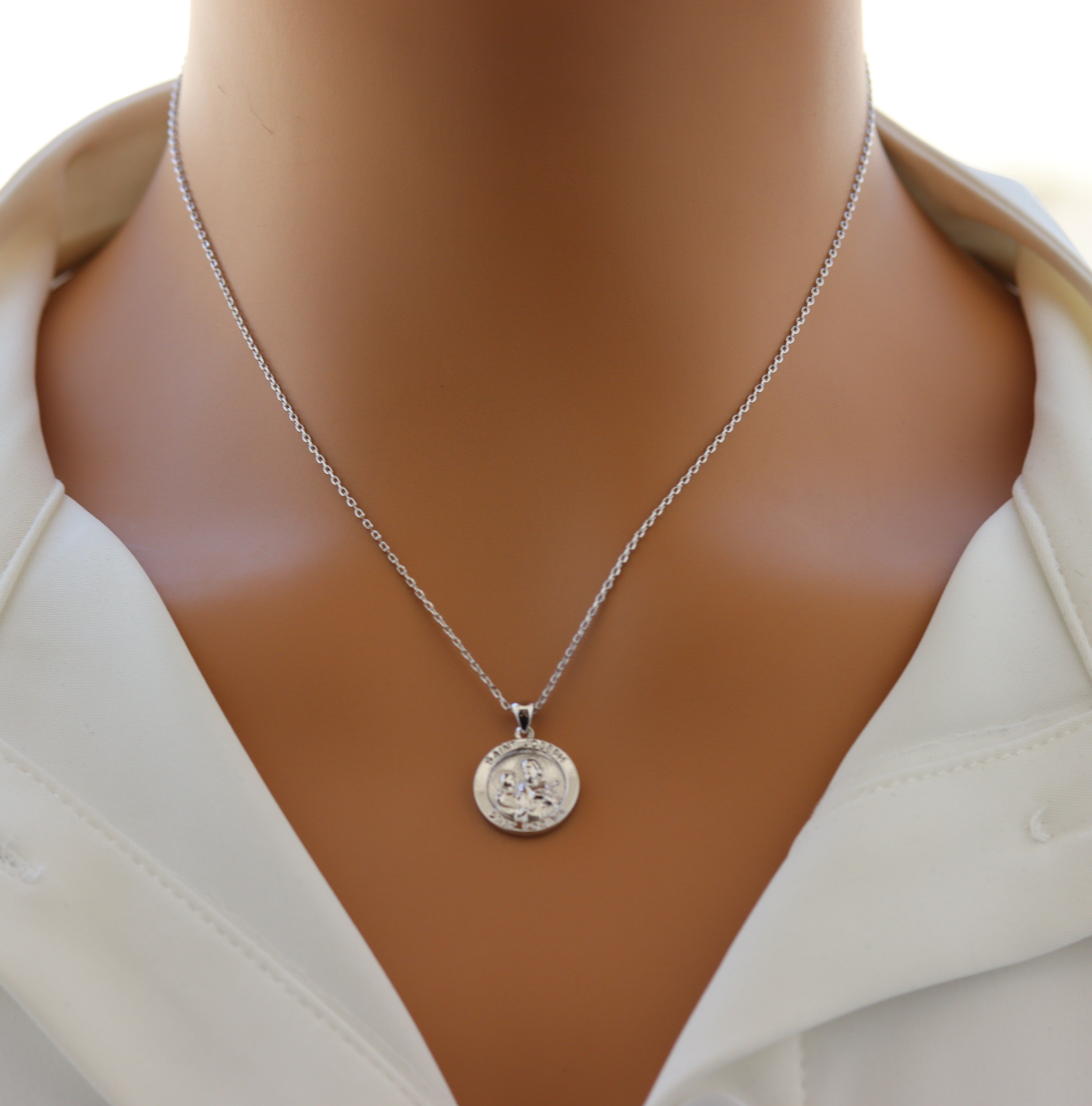STG 18K Gold Plated St. Joseph Coin Pendant Necklace – Catholic Medal Jewelry for Protection, Faith & Fatherly Strength