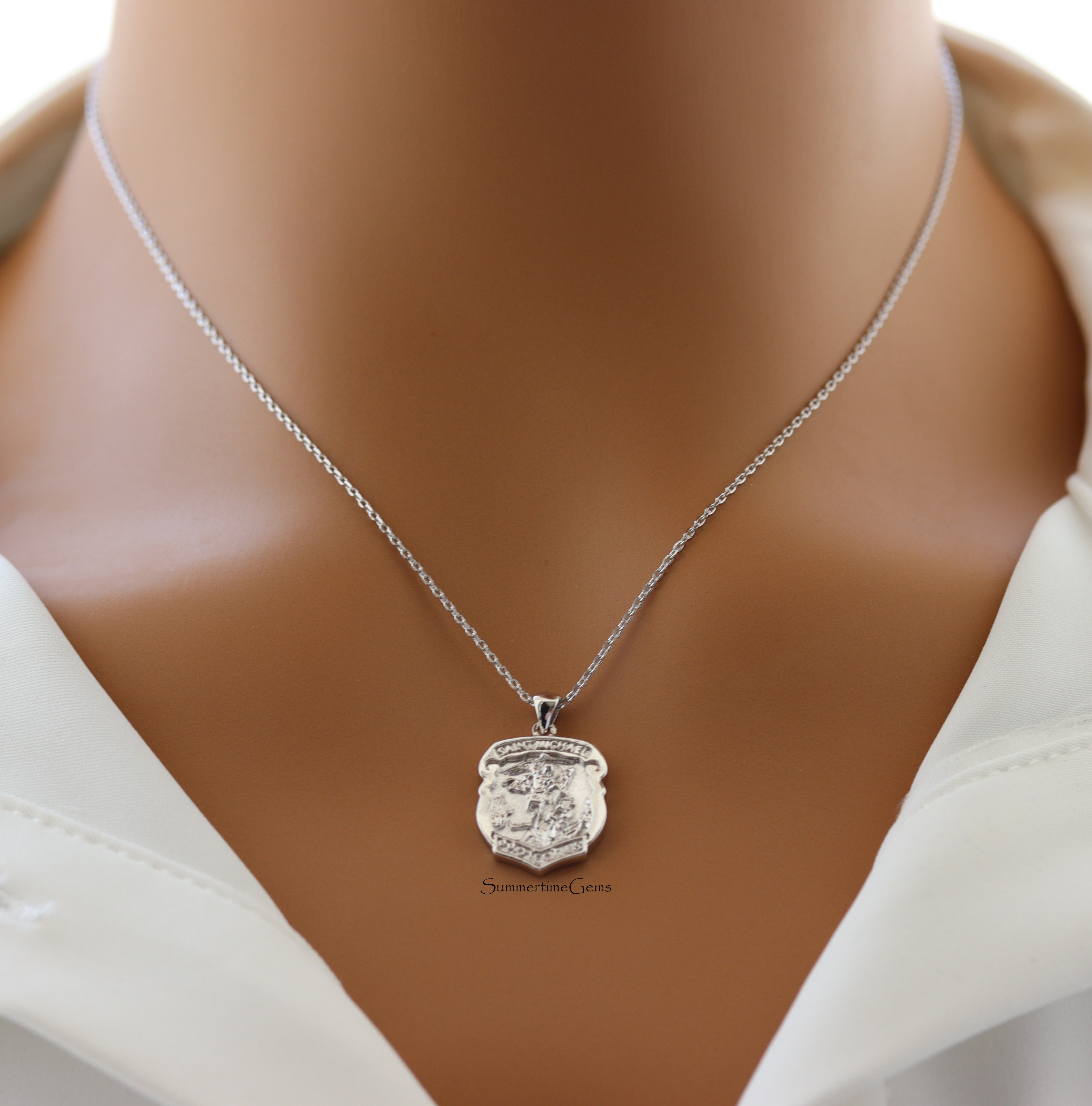 STG 18K Gold Plated St. Michael Medal Pendant Necklace – Protection & Faith Religious Jewelry