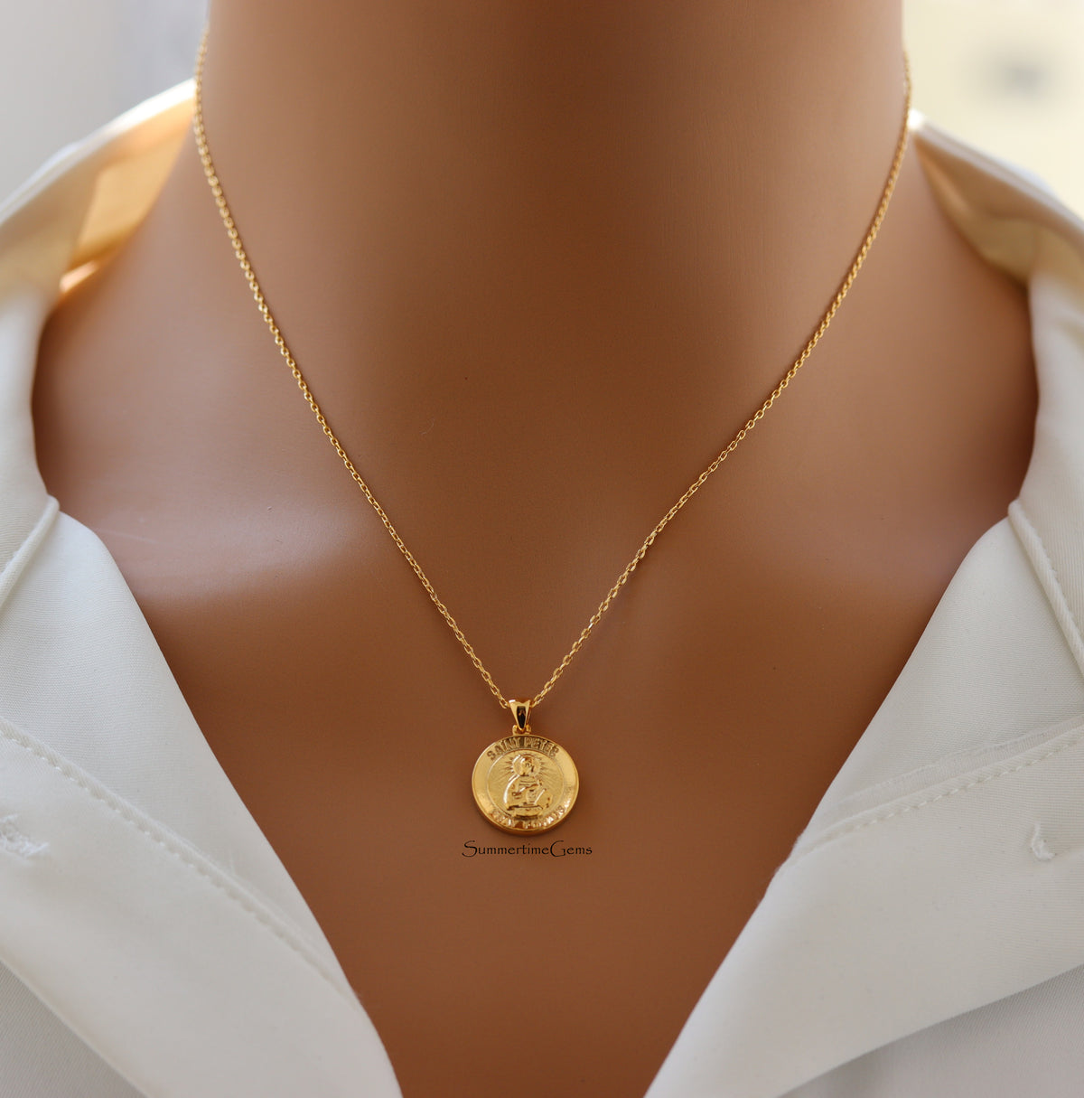 STG 18K Gold Plated St. Peter Coin Pendant Necklace – Religious & Faith Jewelry
