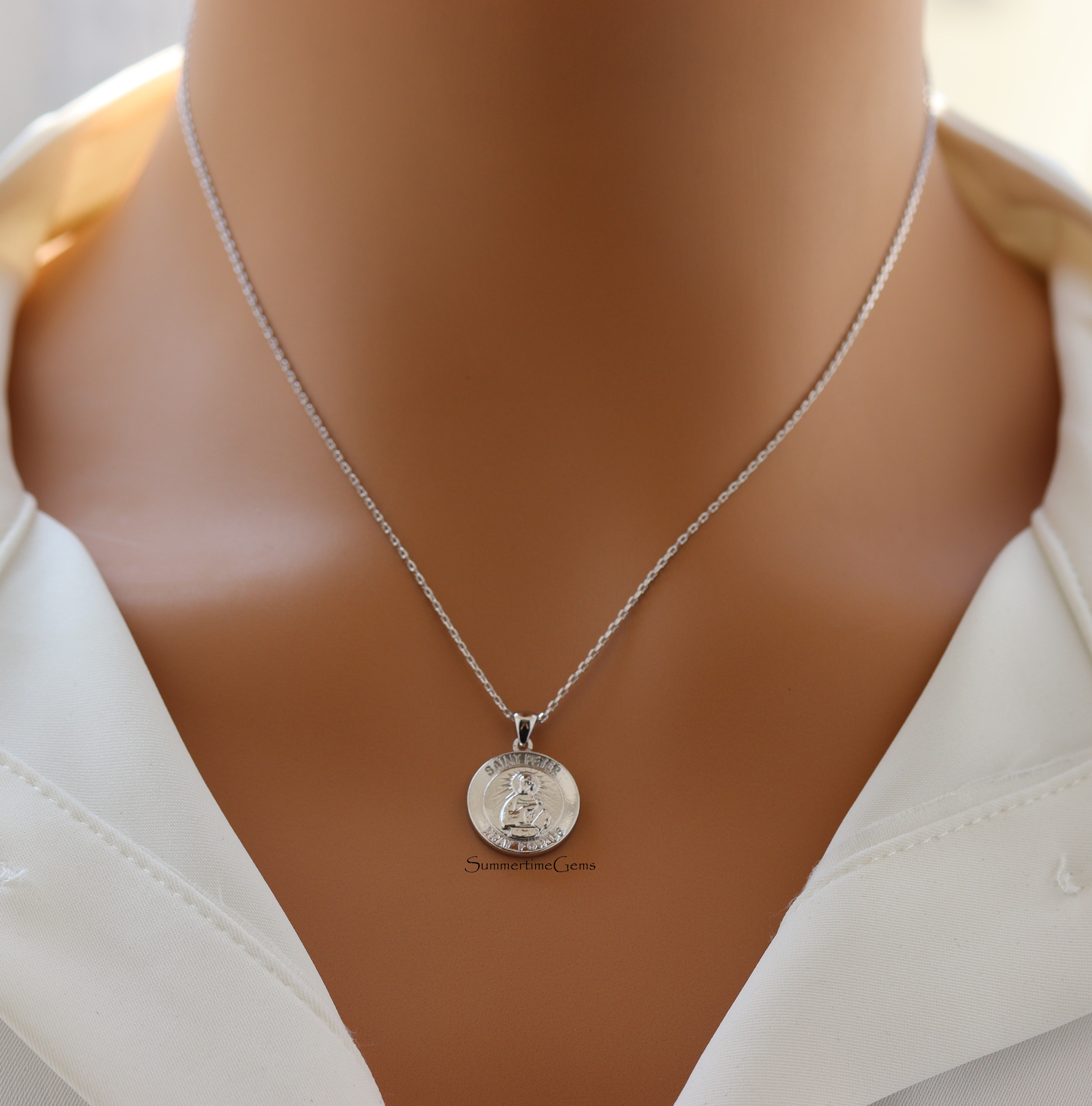 STG 18K Gold Plated St. Peter Coin Pendant Necklace – Religious & Faith Jewelry