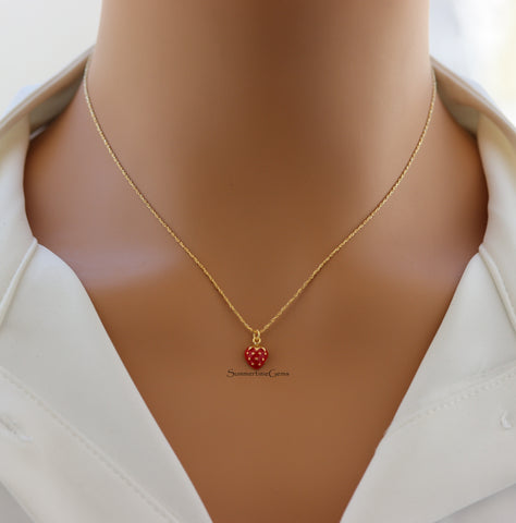 STG 18K Gold Plated Epoxy Strawberry Pendant Necklace – Cute & Playful Fruit Jewelry for Everyday Style