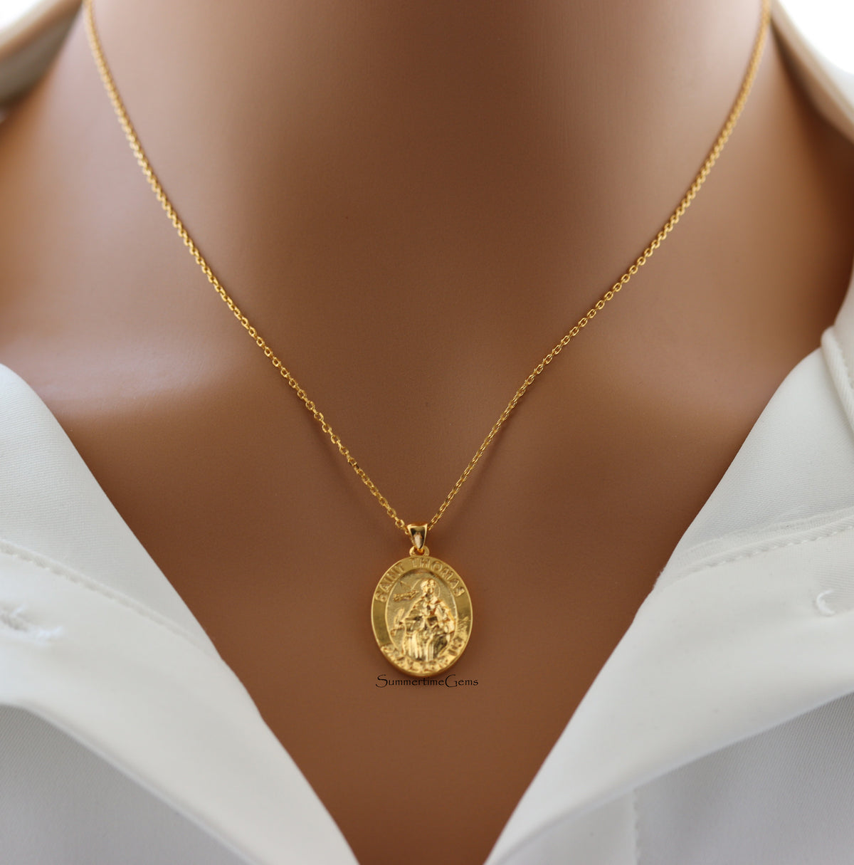 STG 18K Gold Plated St. Thomas Oval Pendant Necklace – Faith-Inspired Religious Jewelry for Everyday Wear