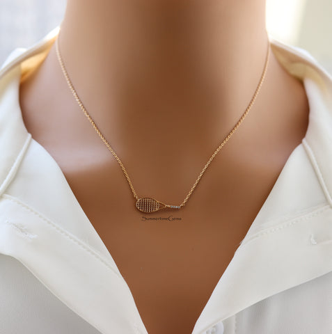 STG 18K Gold Plated Tennis Racket Pendant Necklace – Sporty & Stylish Jewelry for Tennis Lovers
