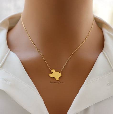 STG 18K Gold Plated Dainty Brushed Texas State Pendant Necklace – Minimalist Southern Pride Jewelry