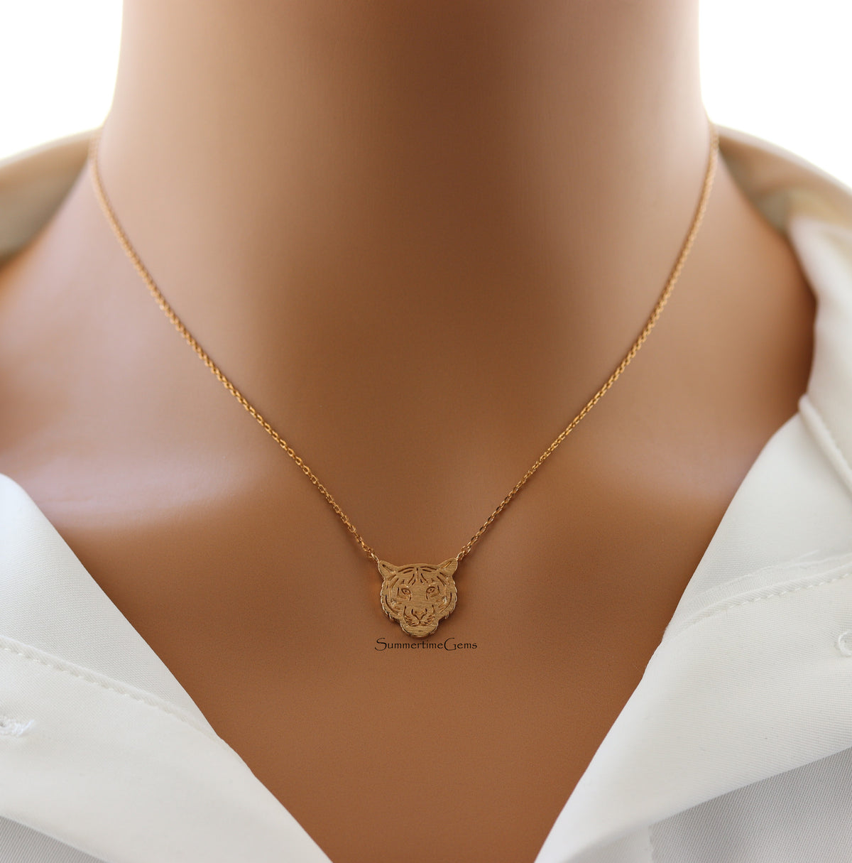 STG 18K Gold Plated Dainty Tiger Head Pendant Necklace – Bold and Fierce Animal Jewelry for Everyday Power