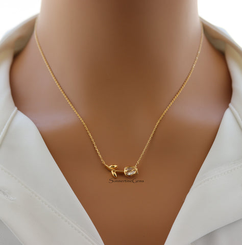 STG 18K Gold Plated April Diamond Birthstone Tulip Pendant Necklace – Elegant Gift for Her