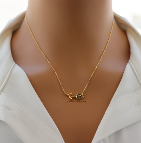 STG 18K Gold Plated August Peridot Tulip Pendant Necklace – Dainty Birthstone Jewelry for Nature Lovers