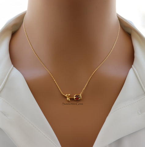 STG 18K Gold Plated January Garnet Tulip Pendant Necklace – Elegant Birthstone Jewelry for January Babies