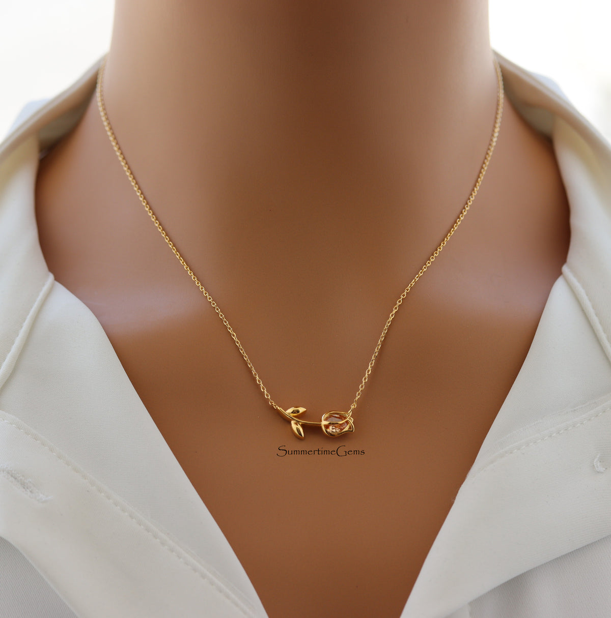 STG 18K Gold Plated November Citrine Birthstone Tulip Pendant Necklace – Elegant Jewelry Gift for November Birthdays