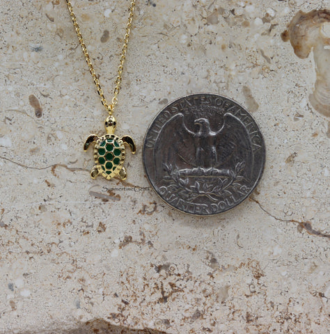 STG 18K Gold Plated Epoxy Turtle Pendant Necklace for Women – Ocean-Inspired Dainty Sea Life Jewelry Gift