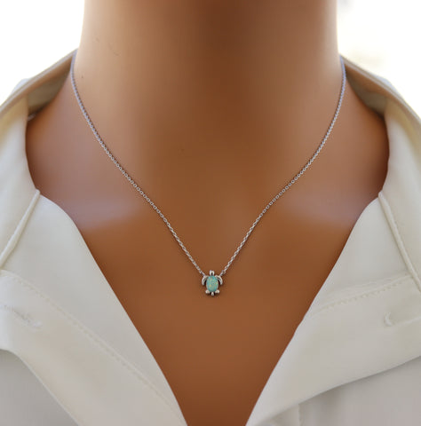 STG 18K Gold Plated Dainty Opal Shell Sea Turtle Pendant Necklace – Ocean-Inspired Coastal Jewelry for Nature Lovers