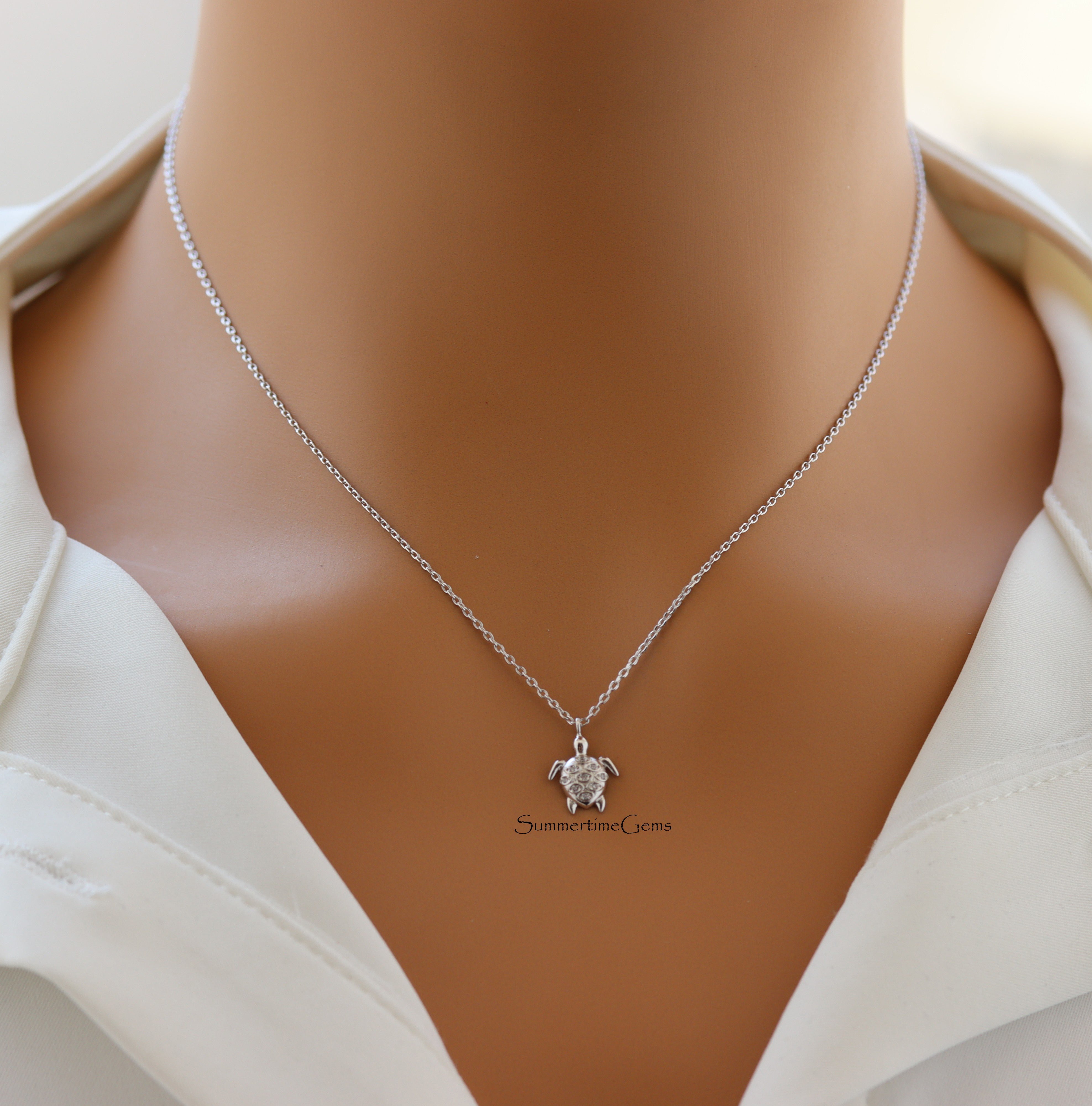 STG 18K Gold Plated CZ Studded Turtle Pendant Necklace for Women – Sparkling Sea Life Jewelry Gift