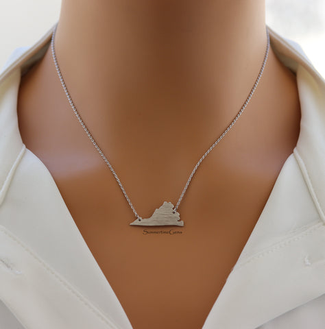 STG 18K Gold Plated Dainty Brushed Virginia State Pendant Necklace – Minimalist State Pride Jewelry for Everyday Wear