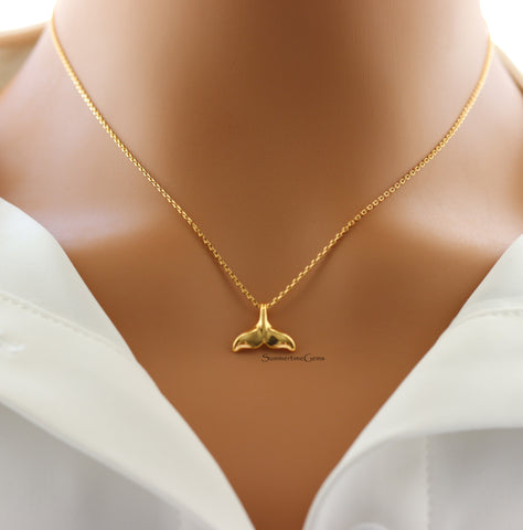 STG 18K Gold Plated Dainty Whale Tail Pendant Necklace – Ocean-Inspired Jewelry for Beach Lovers and Free Spirits