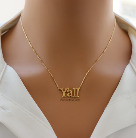 STG 18K Gold Plated Handwritten "Y'all" Pendant Necklace – Southern Charm Jewelry for Everyday Country Style