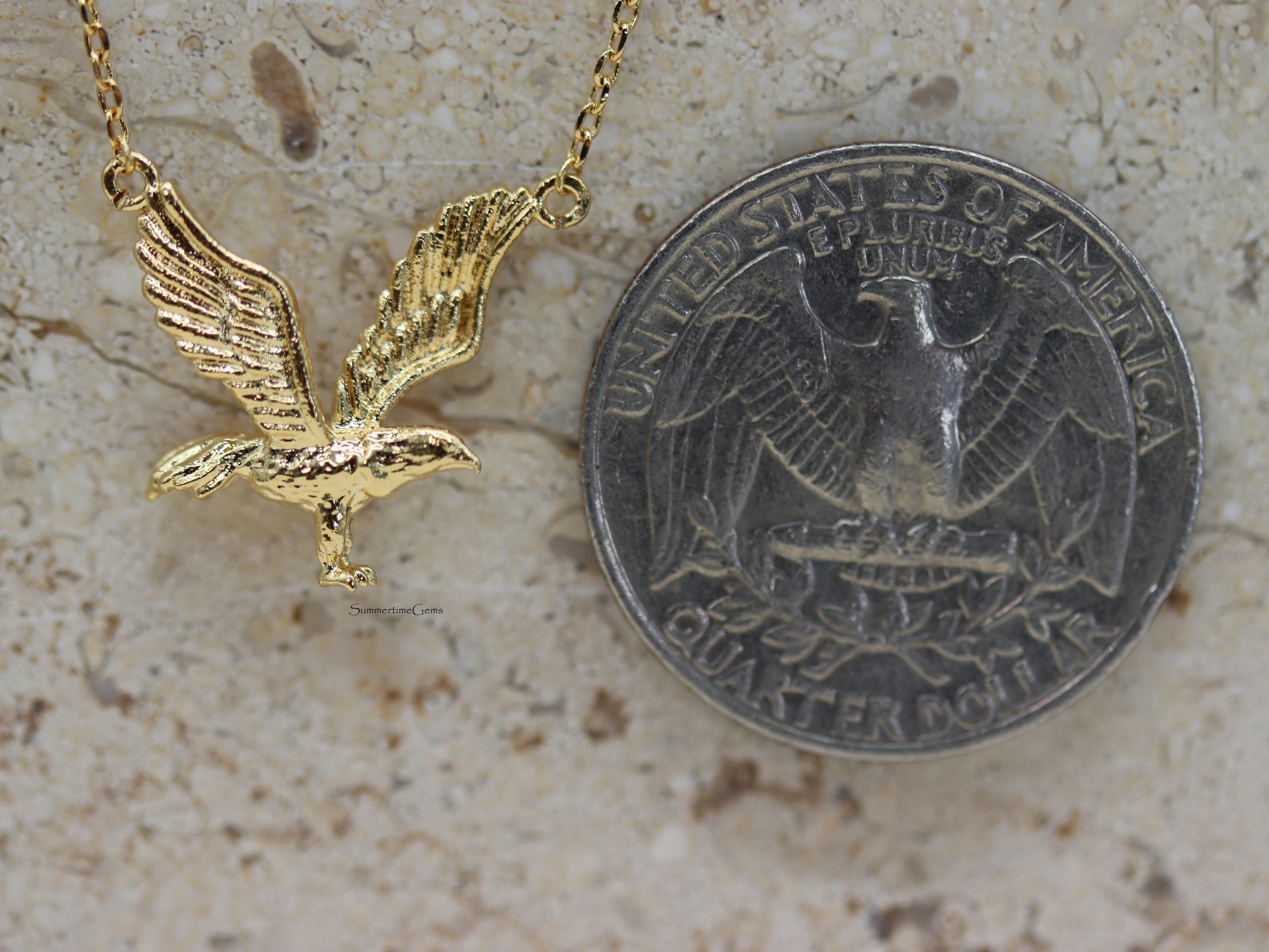 STG 18K Gold Plated Dainty Eagle Pendant Necklace – Symbol of Strength & Freedom | Minimalist Gold Bird Charm