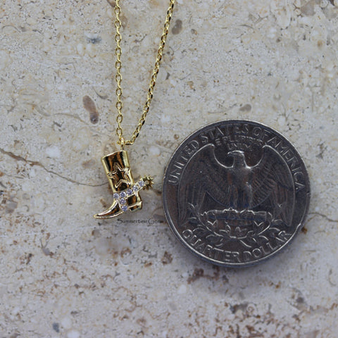 STG 18K Gold Plated Cowboy and Cowgirl Boot Pendant Necklace – Western Country Jewelry for Rodeo and Festival Style