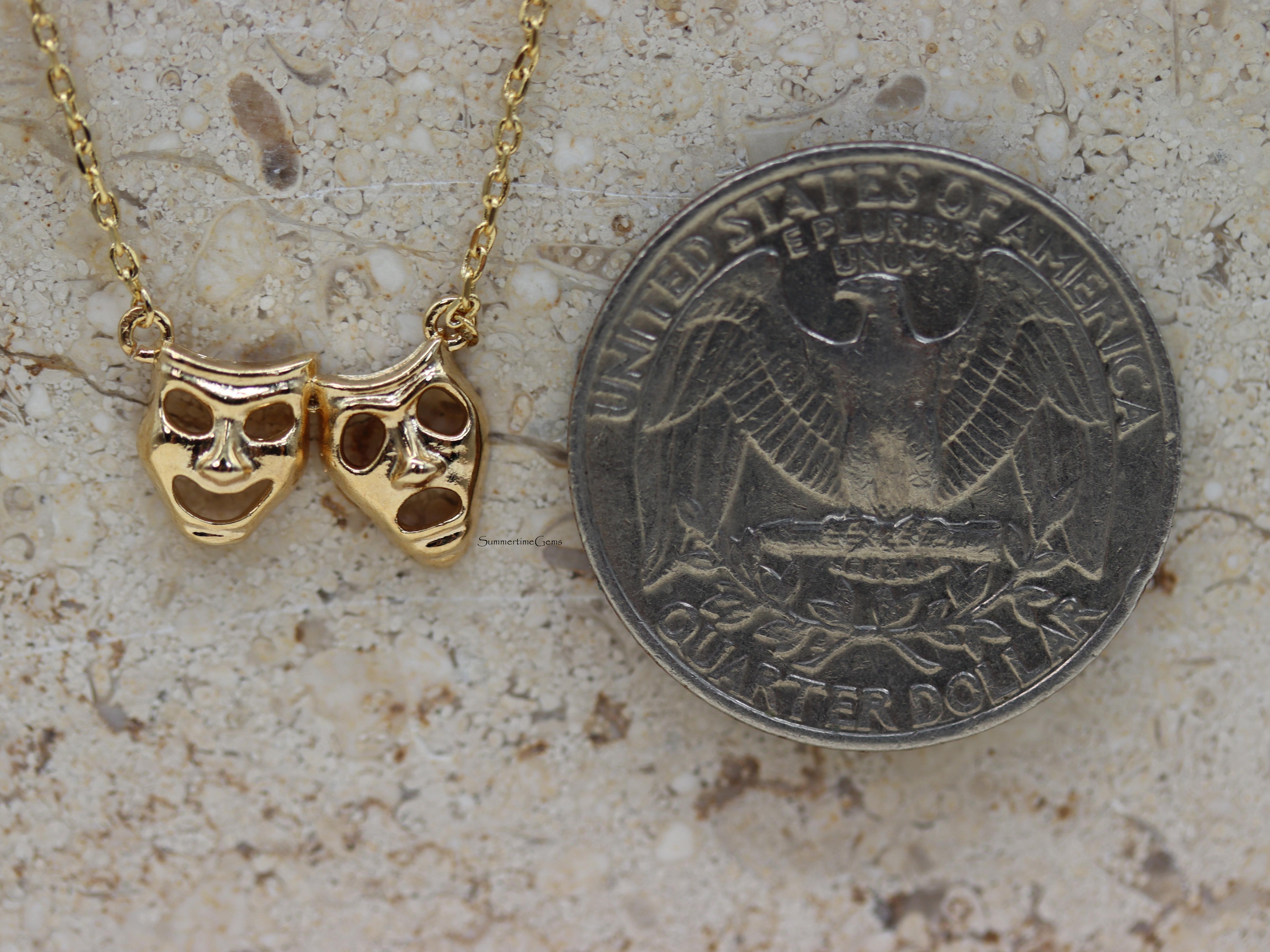 STG 18K Gold Plated Comedy & Tragedy Pendant Necklace – Theater Mask Jewelry for Drama Lovers