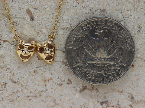 STG 18K Gold Plated Comedy & Tragedy Pendant Necklace – Theater Mask Jewelry for Drama Lovers