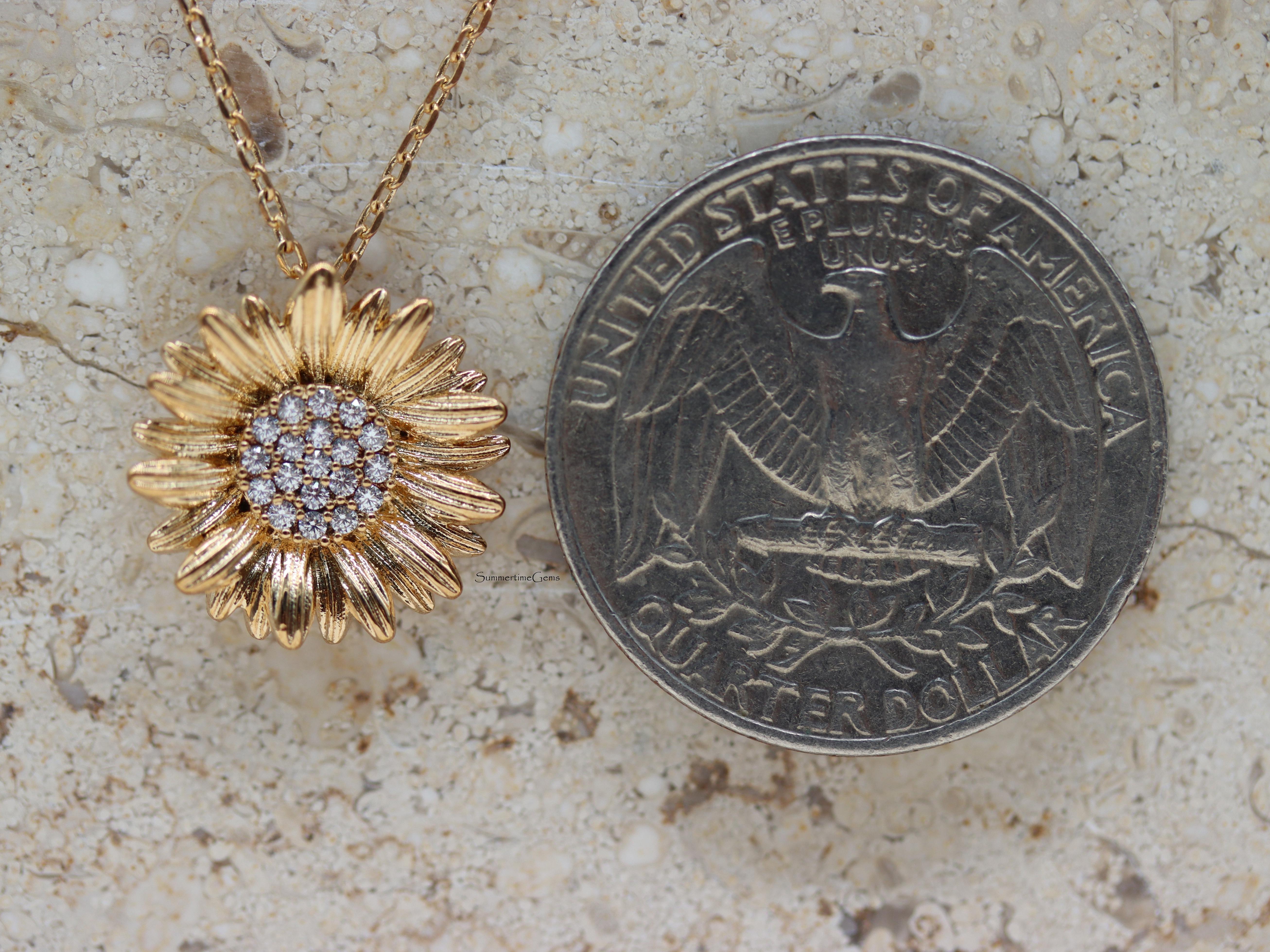 STG 18K Gold Plated Sparkly Sunflower Pendant Necklace – Dainty Floral Jewelry for Bright, Positive Vibes