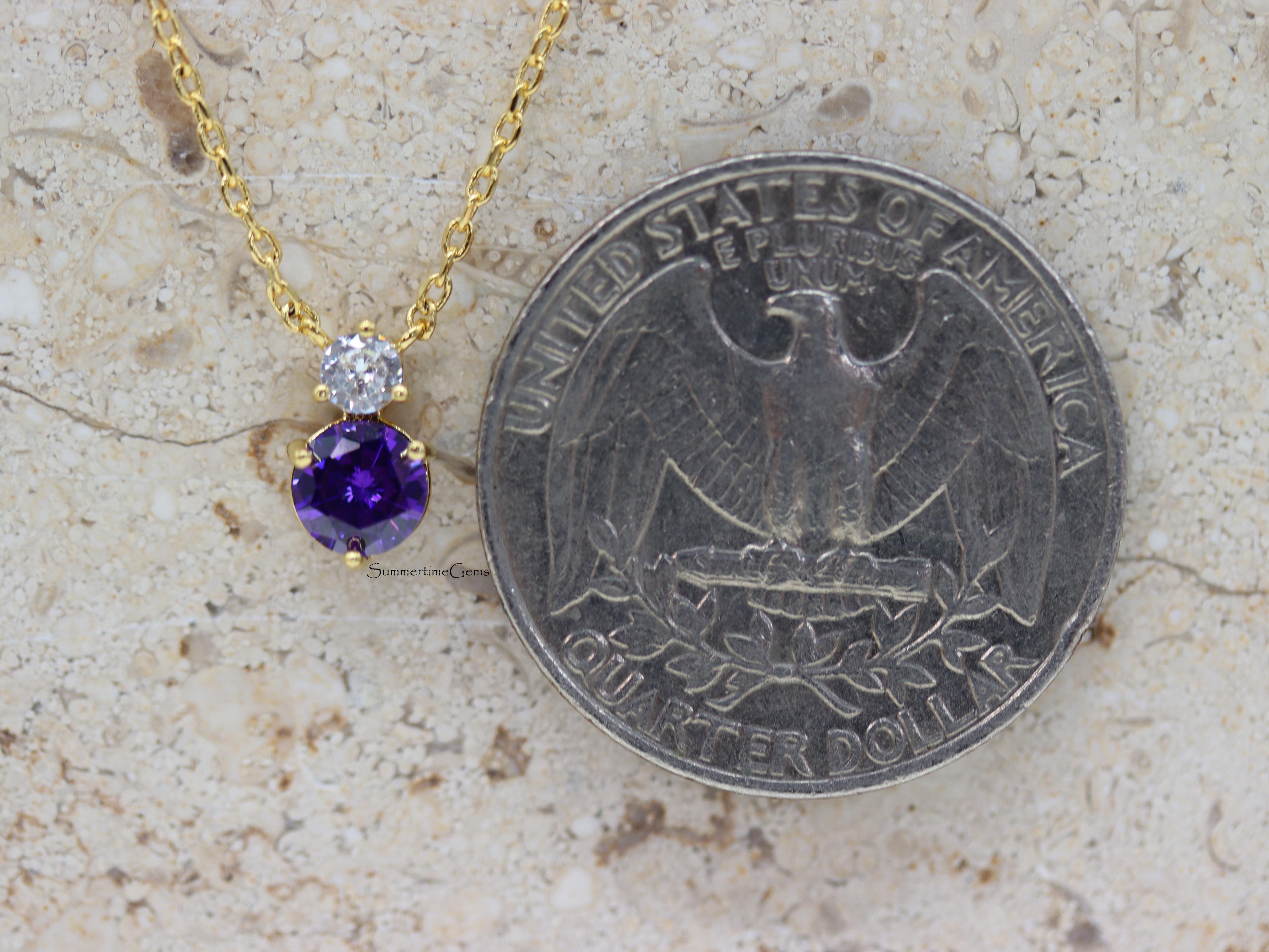 STG 18K Gold Plated February Amethyst Birthstone Pendant Necklace – Elegant Purple Crystal Jewelry for February Birthdays