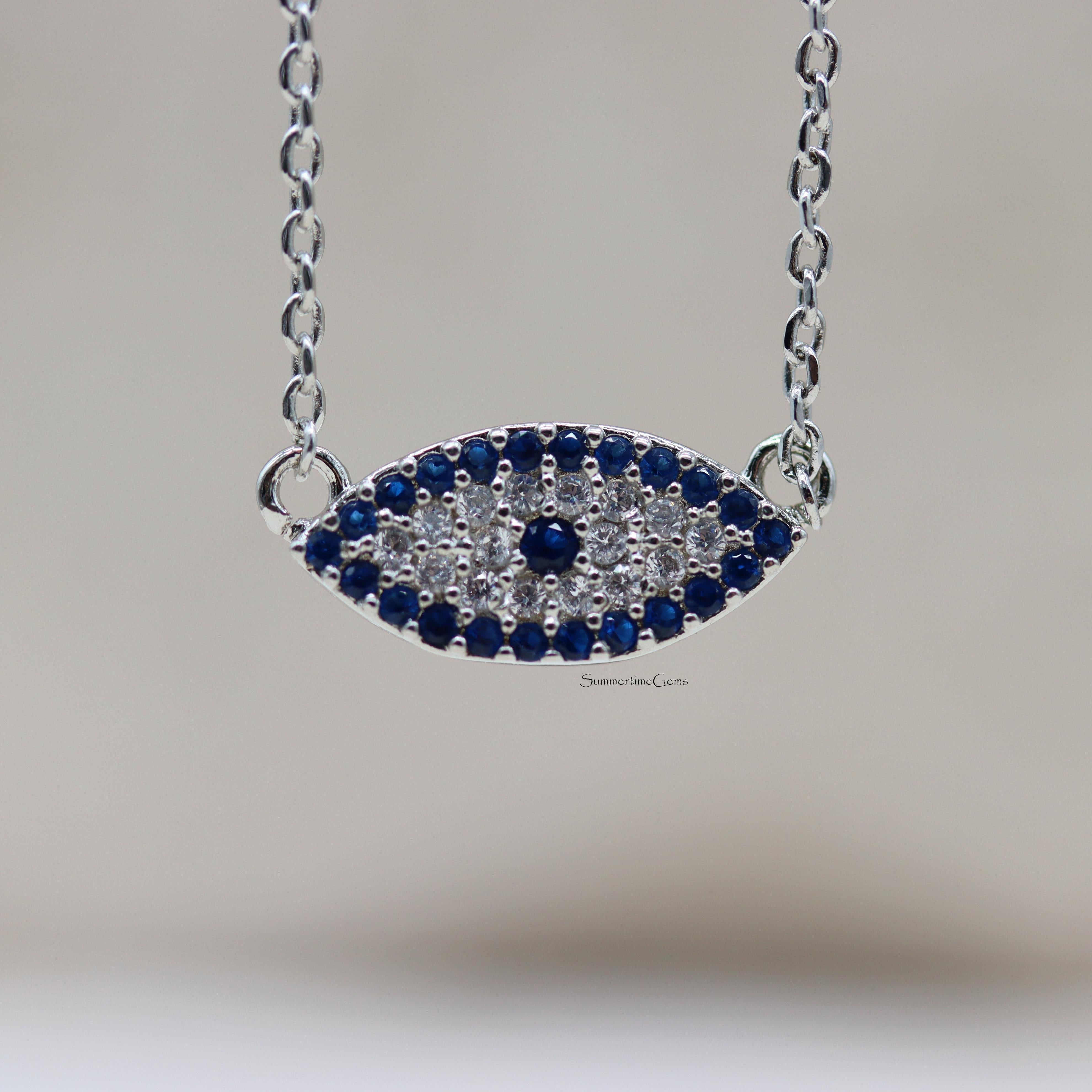 STG 18K Gold Plated Rhinestones Evil Eye Pendant Necklace – Protective & Sparkly Jewelry for Positive Energy