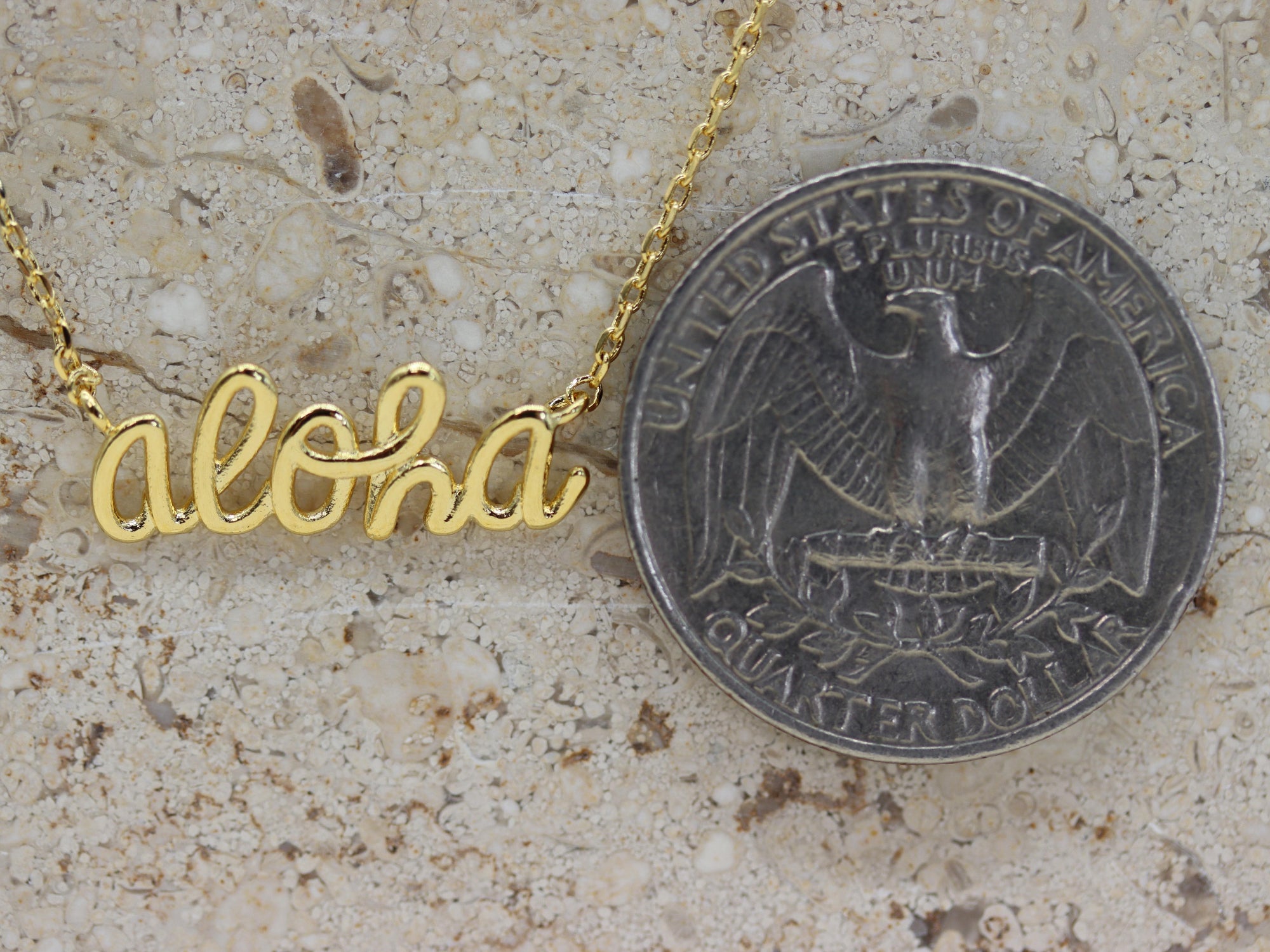 STG 18K Gold Plated Dainty Handwritten “Aloha” Necklace – Hawaiian-Inspired Minimalist Jewelry