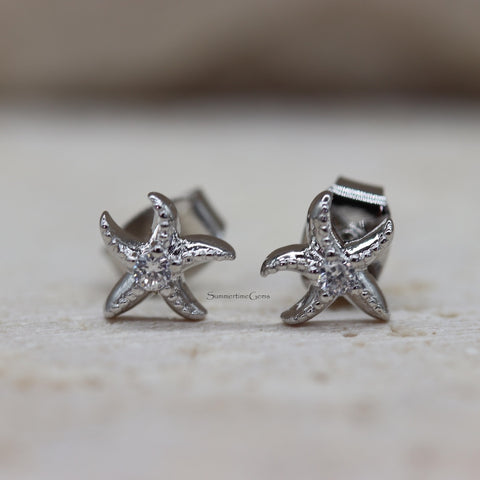 STG Dainty Cz Starfish Stud Earrings