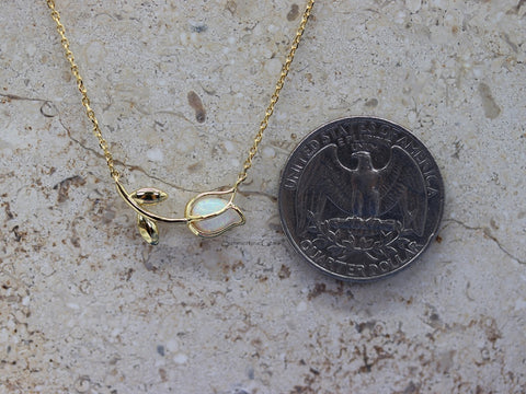 STG 18K Gold Plated Dainty Opal Tulip Pendant Necklace – Elegant Nature-Inspired Jewelry Gift for Her
