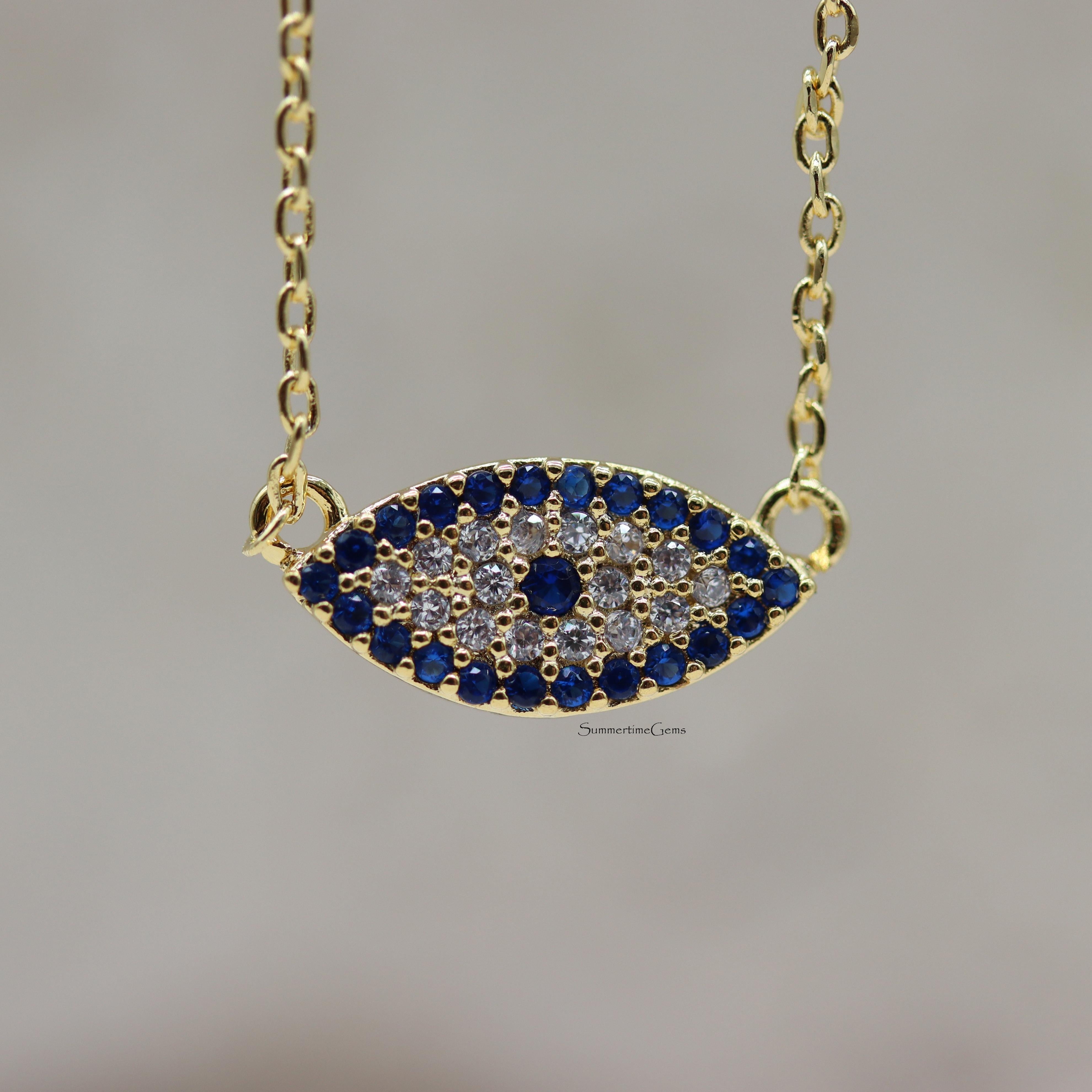STG 18K Gold Plated Rhinestones Evil Eye Pendant Necklace – Protective & Sparkly Jewelry for Positive Energy