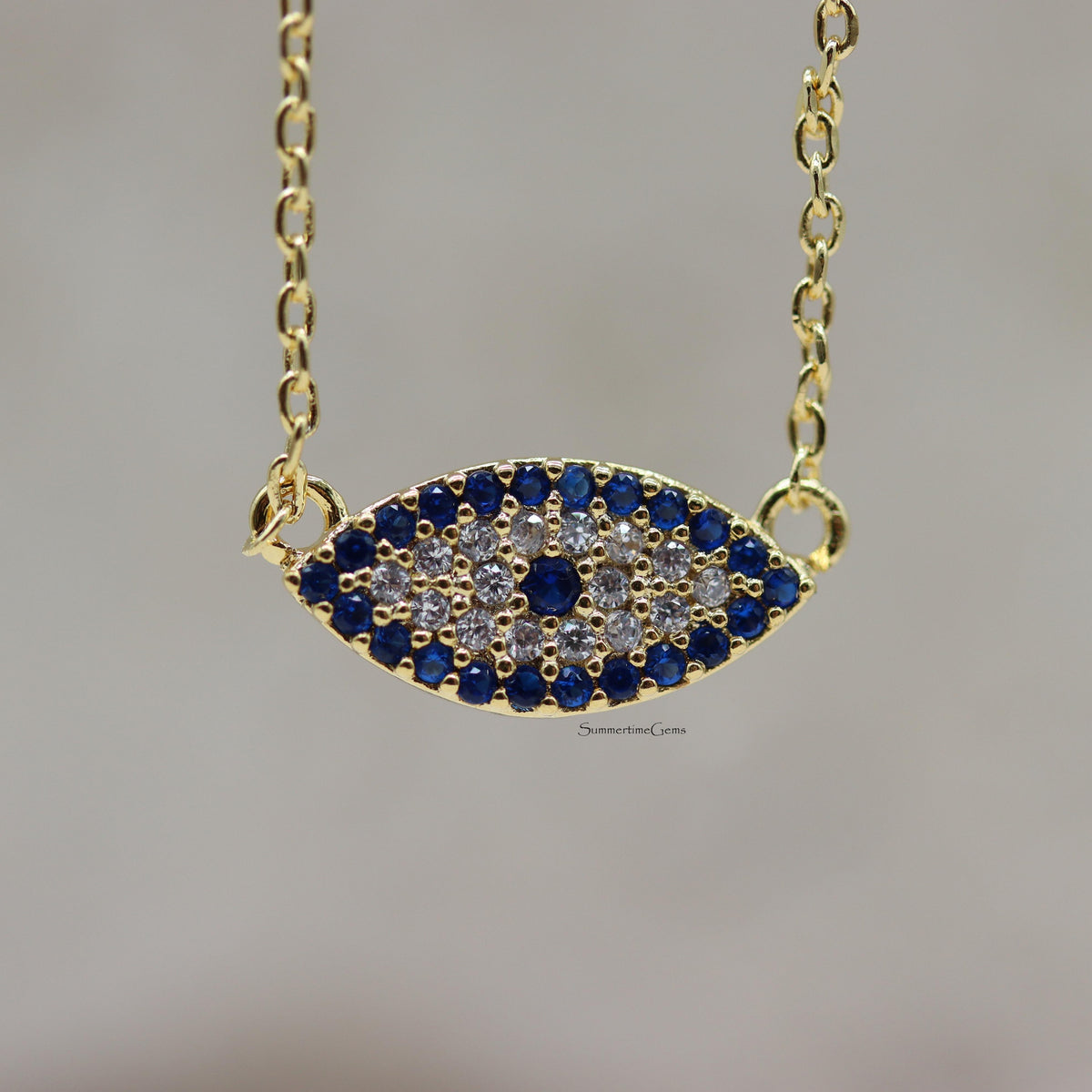 STG 18K Gold Plated Rhinestones Evil Eye Pendant Necklace – Protective & Sparkly Jewelry for Positive Energy