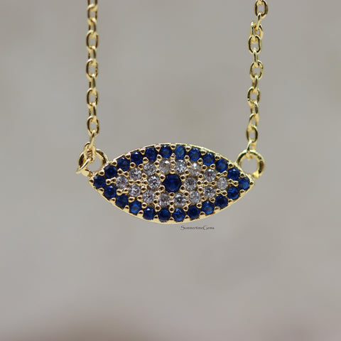 STG 18K Gold Plated Rhinestones Evil Eye Pendant Necklace – Protective & Sparkly Jewelry for Positive Energy